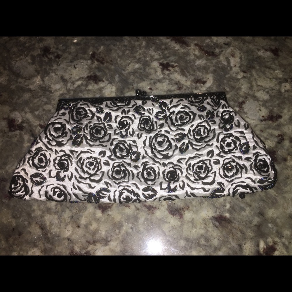 Black and white beaded clutch